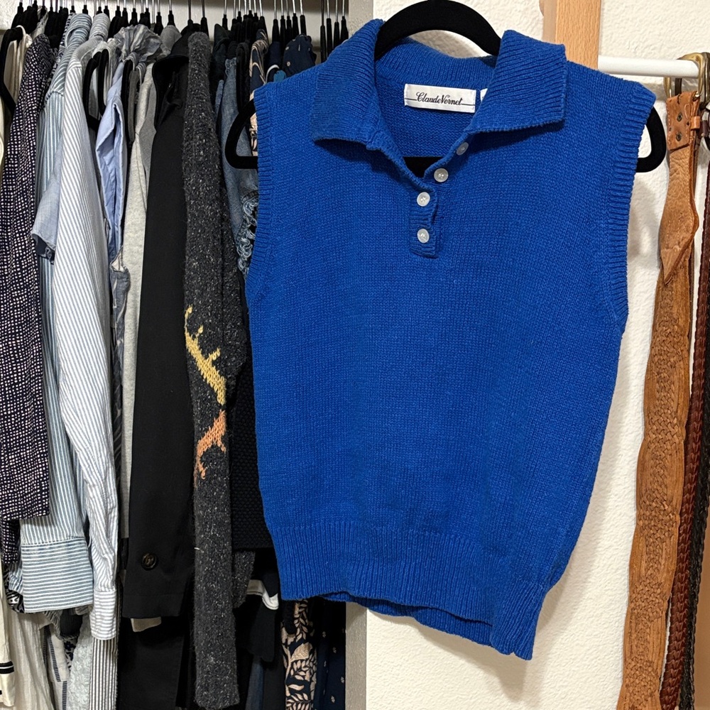 Claude Vernet Sleeveless Knit Sweater in Vivid Blue